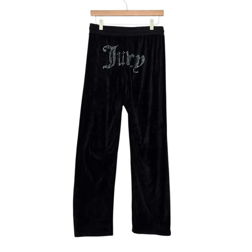 Juicy Couture Black Velour Rhinestone Logo Lounge Pants Sleepwear Size Medium
